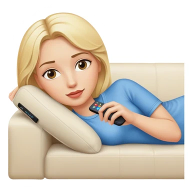a blonde woman laying in a coach with a remote in her hand sticker