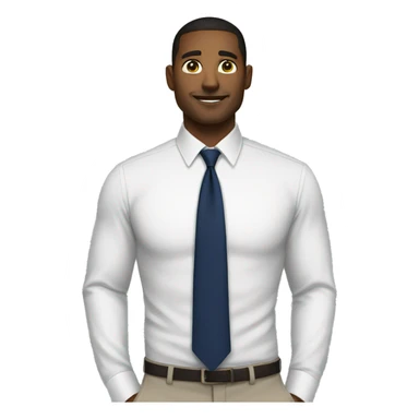 A modern man white shirt and  navy blue tie showing one sticker