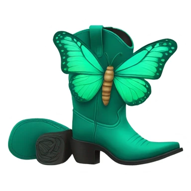 Green butterfly flying around a teal cowboy boots sticker