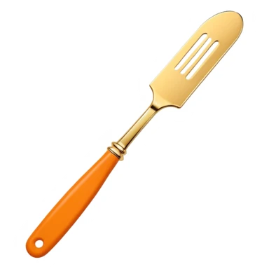 Hermès-style butter knife, silver with gold and orange details, luxury, cute emoji style sticker