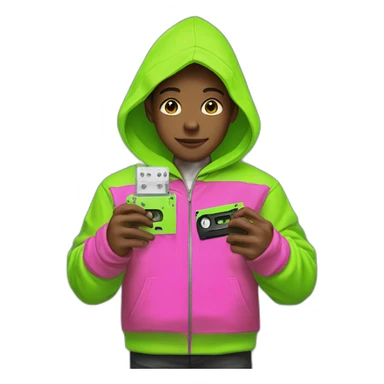 boy in neon green hoodie with cassette in his hand sticker