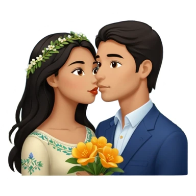 Kissing Couple traveling in Montenegro russian man and elegant  Latina girl delicate flowers and mountains in the background  sticker
