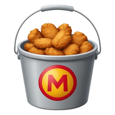 ai aik bucket banao full of nuggets and os par aik red colour ka old ma bana ha sticker