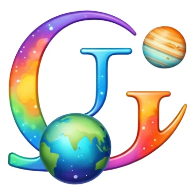 letter J with colorful planets orbiting around it sticker