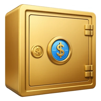 Create a single Apple-style emoji representing assets held in a securities depository: a compact safe or vault icon combined with rising financial symbols (stock chart line, bonds, or certificates), sticker