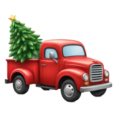 a little red truck hauling a christmas tree sticker