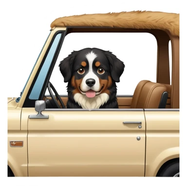 one adult Bernese mountain dog in a cream colored ford bronco with no roof sticker