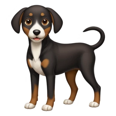 shorthaired black hound dog with white on chest, nose, and paws, full body, happy expression sticker