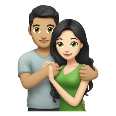 White Vietnamese man with straight black undercut hair and a white brunette woman with green eyes and long wavy hair tightly hugging each other  sticker