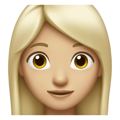 A girl with straight long hair , Platinum Blonde hair styled in a bang. Fair skin. Dark brown eyes. Smiling naturally. sticker