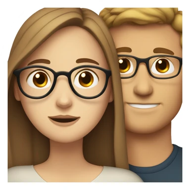 White girl with brown hair hugging white guy with brown hair and glasses sticker