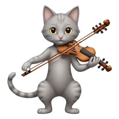 thin grey cat play violin, long full body, no tail sticker