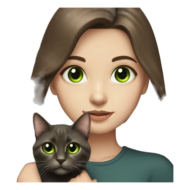 pale brunette girl with long brown hair with bright green eyes holding black cat sticker