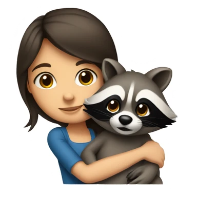 A brunette girl hugging a raccoon  sticker