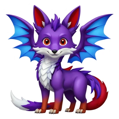 Animated Fox dragon hybrid face front full body dark purple and blue and red sticker