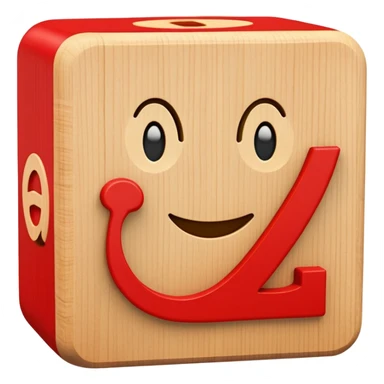 A wooden alphabet block with letter A and a cute smiling face sticker