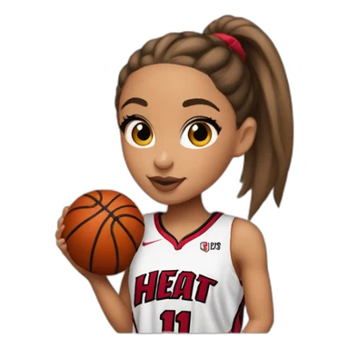 ariana grande wearing red miami heat jersey holding basketball sticker