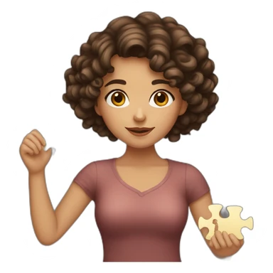 curly brunette girl with a puzzle in her hands sticker