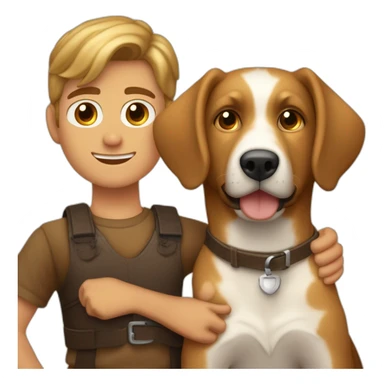 perro boyero de berna con un adolescente de pelo corto rubio de ojo marrones y piel clara sticker