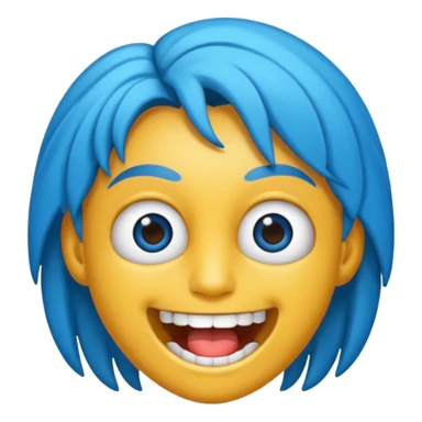2D de gorillaz como emoji,cabelo azul bagunçado espetado ,olho totalmente branco e espaço grande entre os dentes ,com nariz e sobrancelha preta grossa sticker