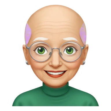 Bald old woman smiling green eyes wearing frameless glasses sticker