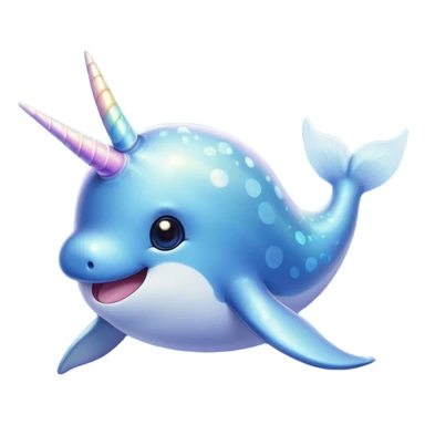 Cinematic Cute Cute Narwhal Portrait Emoji, Head tilted playfully and inquisitively, featuring a charming, sleek body with softly iridescent skin, a prominently spiraled tusk and large, twinkling eyes full of gentle wonder, Simplified yet irresistibly adorable features, highly detailed, glowing with a warm, inviting ocean glow, high shine, affectionate and lively, stylized with a touch of magical sea whimsy, soft glowing outline, capturing the essence of a mischievous yet endearing cute narwhal that seems as if it could frolic out of the screen into your heart! sticker