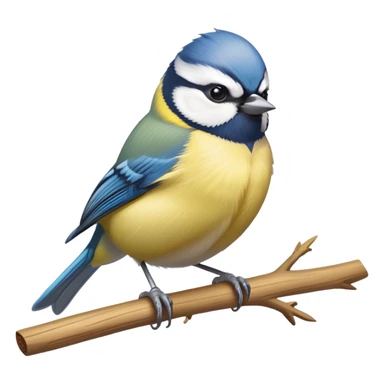 small blue tit bird with yellow chest perched on branch sticker