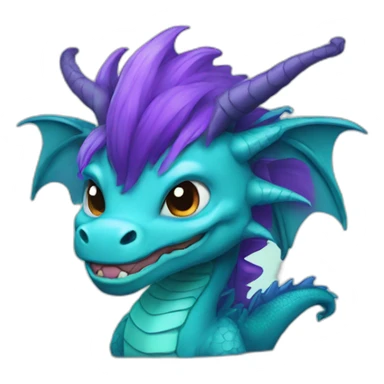 cyan dragon with purple hair sticker