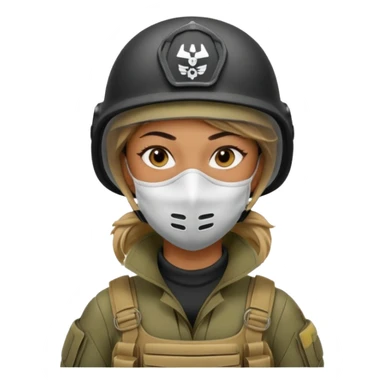 woman soldier without cap wearing mouth mask sticker