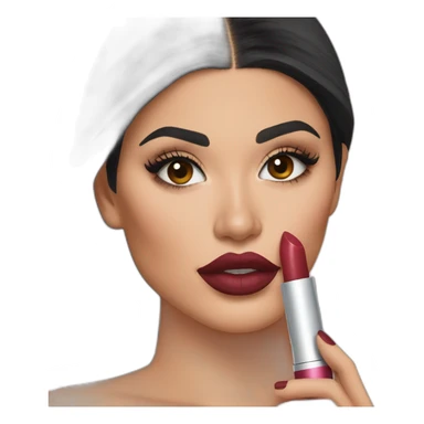 Kylie Jenner holding her lipstick lips sticker