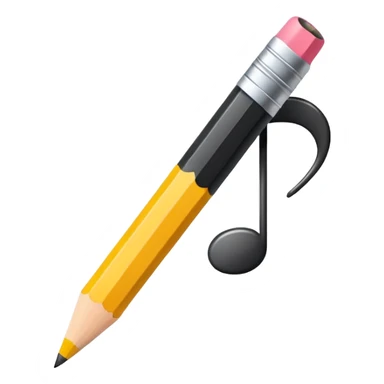 Minimalistic flat vector icon, iOS style, thin black contour on white background. Musical note with a pencil crossing it. Clean, no text, no shadows sticker