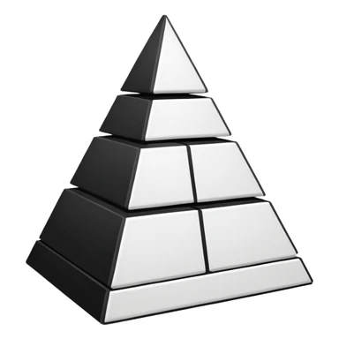 2D triangle with four horizontal lines drawn inside with vertical lines drawn in each 'section', to make boxes that become less and less as it goes to the top to demonstrate a social hierarchy (all black and white) sticker