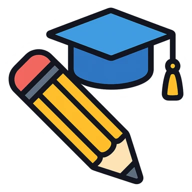 designer education theme, pencil and graduation cap, modern flat style sticker