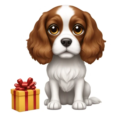 Brown and white cavalier dog and gift box sticker