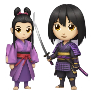 Samurai girl with a japanese purple demon sticker