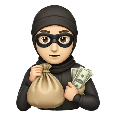 robber emoji holding a money bag classic cartoon thief look sticker