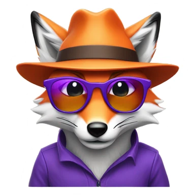 purple ad orange fox with wry smile, sunglases hat sticker
