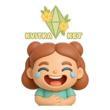 Create a vinyl figure style sticker of the girl from the reference image, laughing hard, holding her stomach, tears of laughter, joyful and lively. sticker