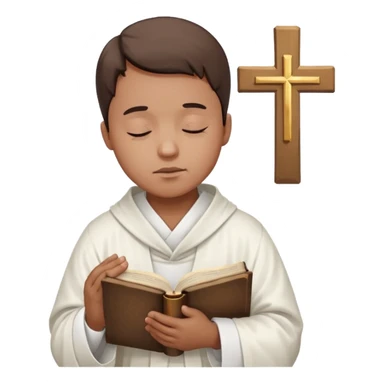 Guy who reads Bible with cross on it and with his eyes closed in prayer and without anything in the background  sticker
