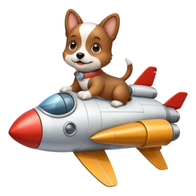 Puppy on top of a rocket ship sticker