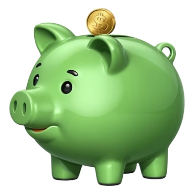 A green piggy bank with a coin slot, indicating savings. sticker