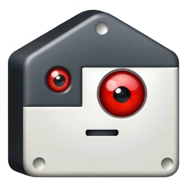 Show me a really dark grey square with a red flash on the side of it to look like a flashy eye and no other eye on the right side of the square. Add this to the head too. A domino hat that is from forsaken 1x1x1x1. sticker