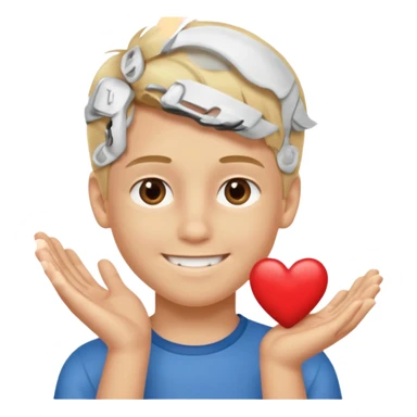 Un garçon blond aux yeux marrons de 13 ans qui tient avec ses mains un L avec des cœurs autour de son visage sticker