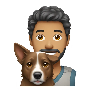 Long haired Asian man holding brown/grey Australian cattle dog  sticker