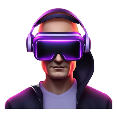 Vladimir Putin wearing a black hoodie with "OMG" letters on it and VR headset oculus quest 2 in a cyberpunk VR environment with violet neon lighting. sticker