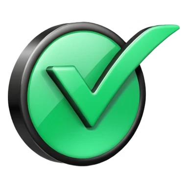 A sleek 3D icons set: a large green check mark integrated with the word "DONE" in bold black 3D text, modern corporate design, studio lighting, white background. sticker