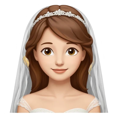 Blonde skin bride with a long veil with brown hair with a chin on her face with a medium body sticker