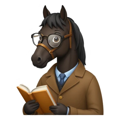 black horse read book with glasses sticker