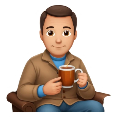 Cozy handsome 45 year old man sitting next to a nice fireplace with a hot apple cider, book, and plate of chocolate cookies. sticker