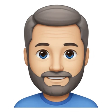 A middle-aged man with a medium black and gray beard, short dark hair cut to the scalp on the sides and combed back on top, blue eyes, smiling, medium skin tone sticker